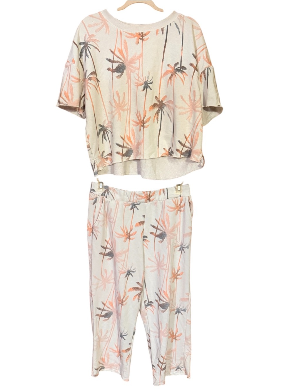 Secret Treasures Womens Large Pink Palm Tree Top Wide Leg Lounge Pants Set